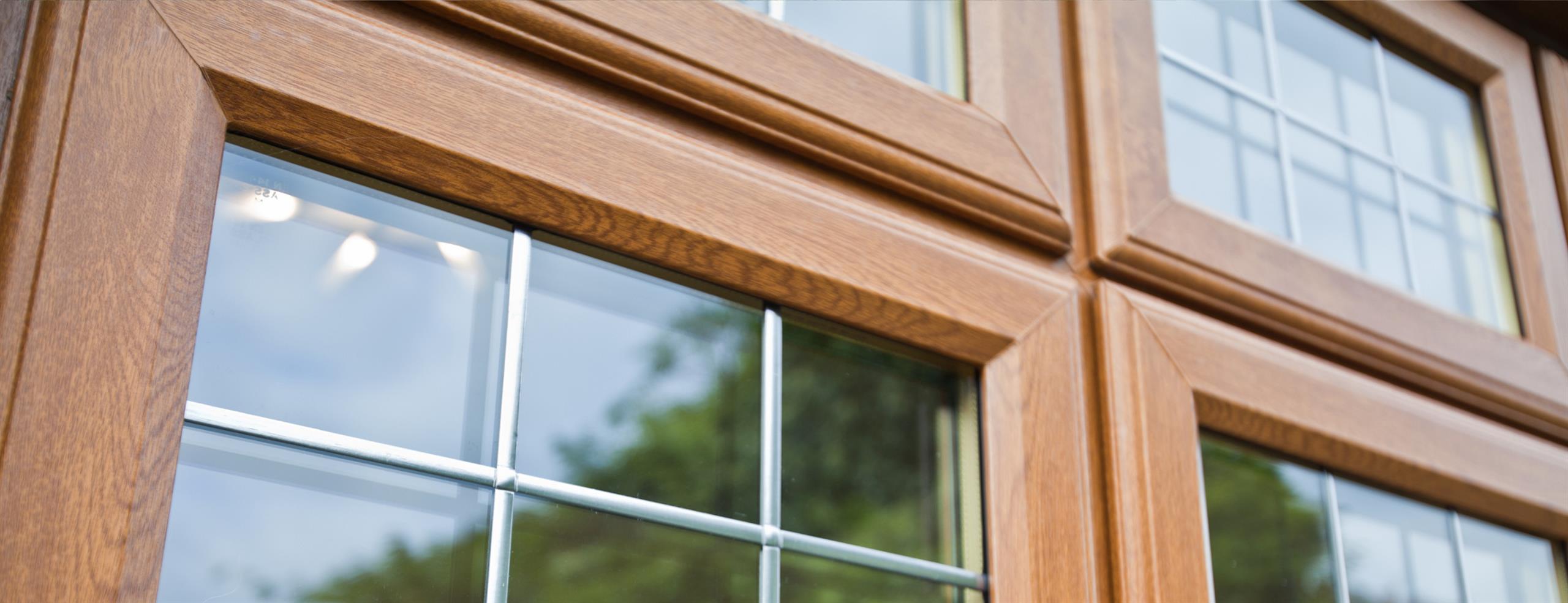 Close-up of a finished timber-effect uPVC window frame